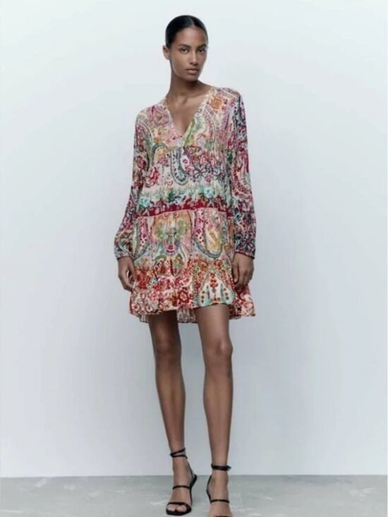 Zara Dresses & Skirts - ZARA BOHO METALLIC THREAD PRINTED DRESS